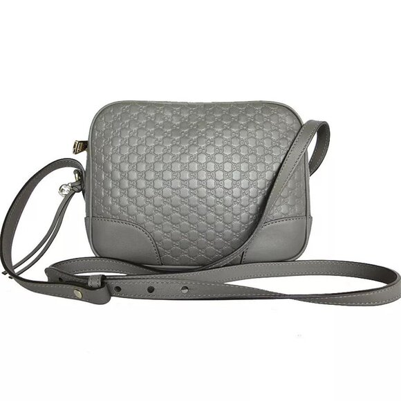 Auth GUCCI Micro Guccissima Crossbody Shoulder Bag gray leather - Picture 1 of 12